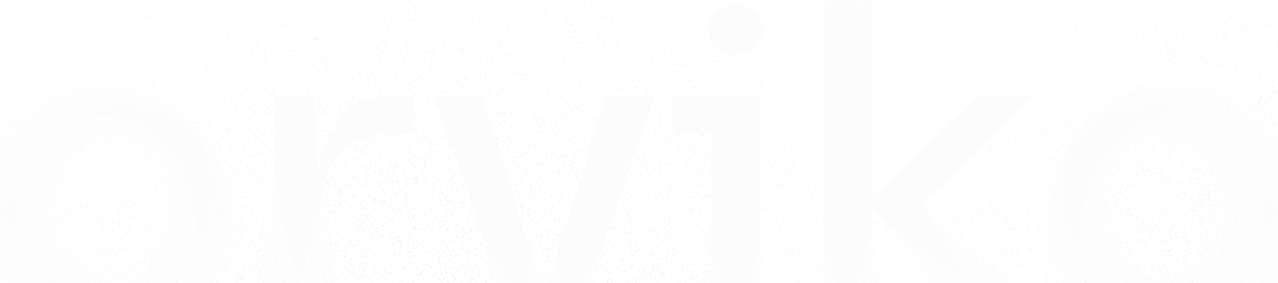 "orviko" logo in white, stylized text on a speckled black background.
